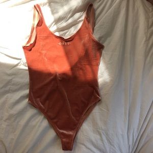 peach velvet obey bodysuit
